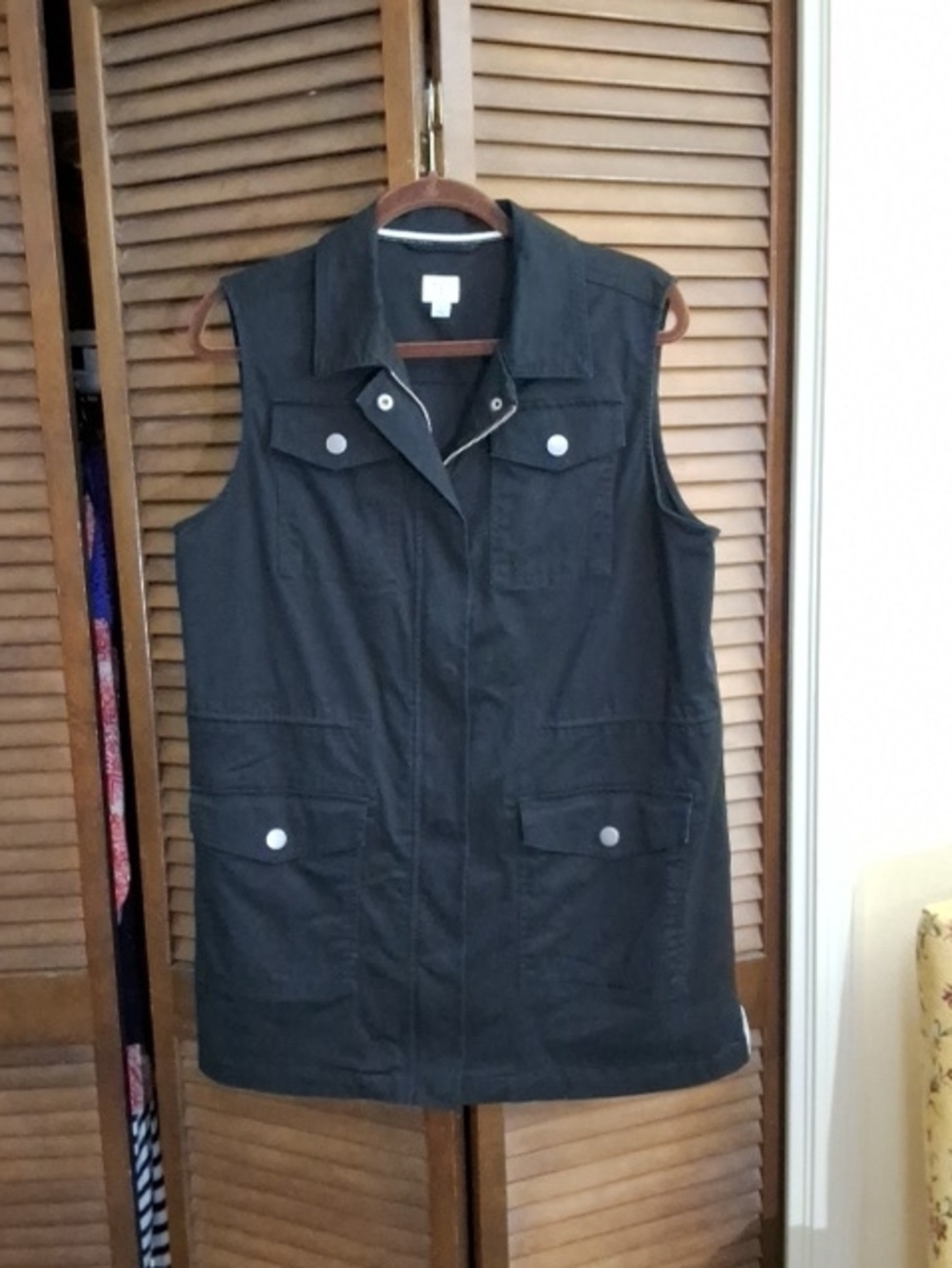 a new day Black Sleeveless Utility Vest with Snap Pockets